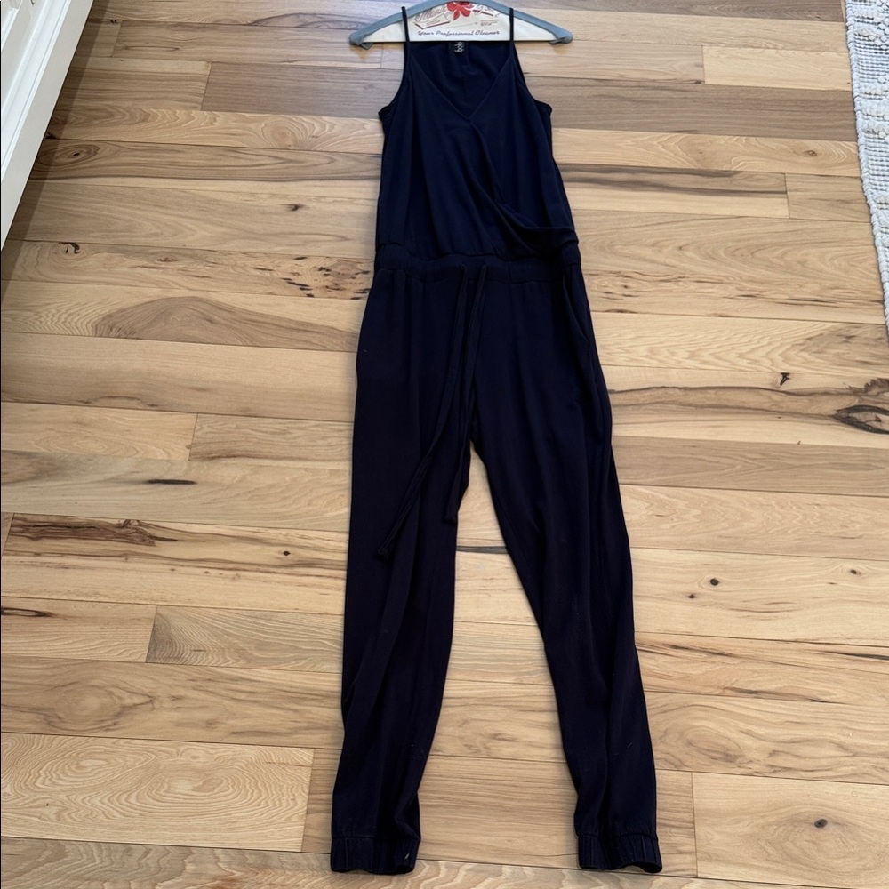 bobi Navy Blue Sleeveless Drawstring Jumpsuit